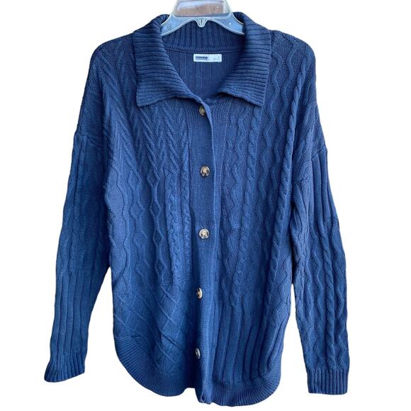 New Sonoma Women's Blue Cable Knit Long Sleeves Collared Cardigan Size S - Picture 1 of 4